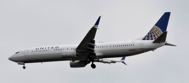 Boeing 737-900 (N37462) - Moments before landing, spring 2019.