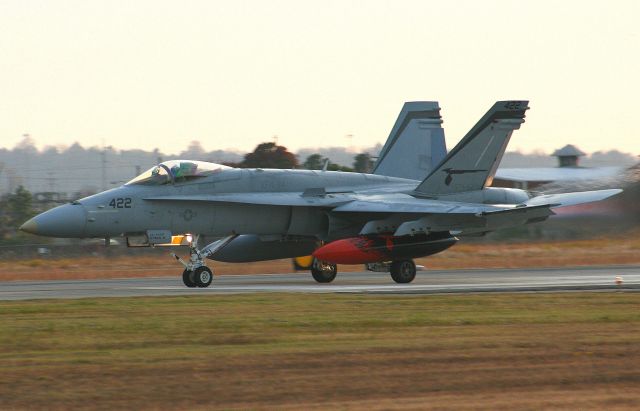 16-0422 — - An F/A-18C from VFA-94 Shrikes roars down runway 7.