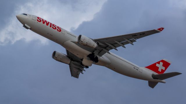 Airbus A330-300 (HB-JHK) - departing on a very cloudy day in israel