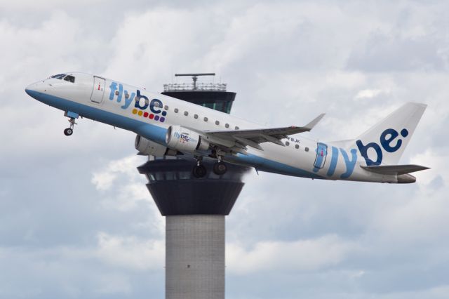 Embraer 170/175 (G-FBJK) - BEE3127 departing for Paris CDG with Manchesters new control tower in the background.