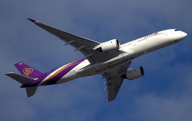 Airbus A350-900 (HS-THD) - Climbing from Rwy 34L-First Thai A350 visit to Sydney