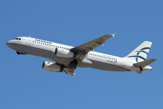 Airbus A320 (SX-DGE) - 04/04/2023:br /Flight to Rhodes (RHO), Greece, after T/O from runway 26.