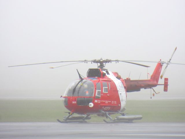 PADC BO-105 (C-GCFV) - A DFO-MPO Messerschmitt-Bolkow BO-105 waiting for the morning fog to lift. Sept-Îles, Québec - June 2013