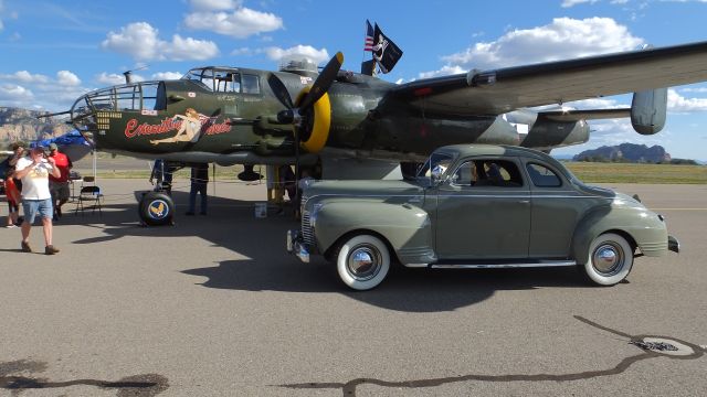 North American TB-25 Mitchell — - Executive Sweet visiting Sedona Airport with 1941 Plymouth..