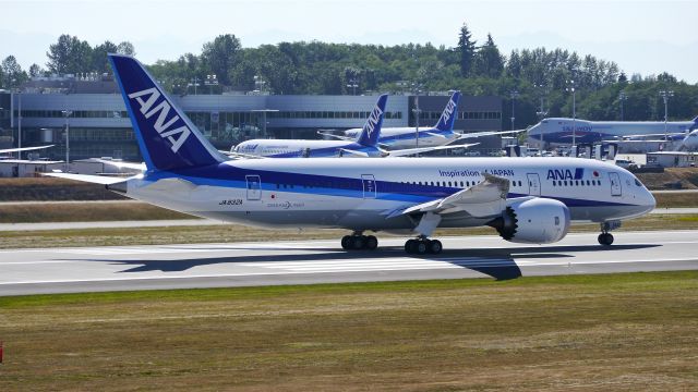 Boeing 787-8 (JA832A) - BOE138 makes a fast taxi / brake test on Rwy 16R prior to its maiden flight on 8/4/14. (LN:203 / cn 42249).