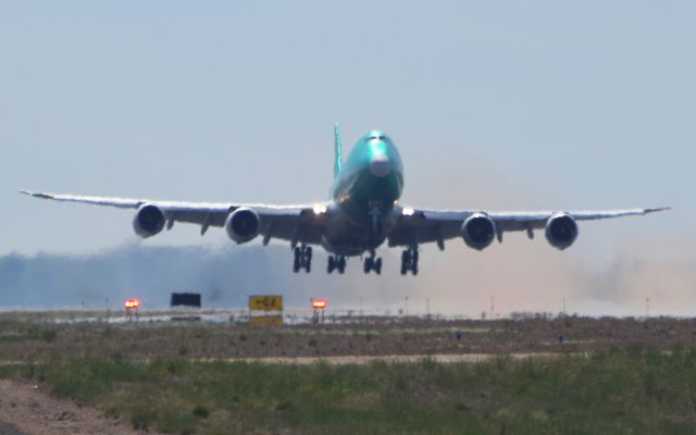 BOEING 747-8 (N621UP) - A brand new Boeing 747-8 climbing out from Spokane International's Runway 3 on a calm afternoon.