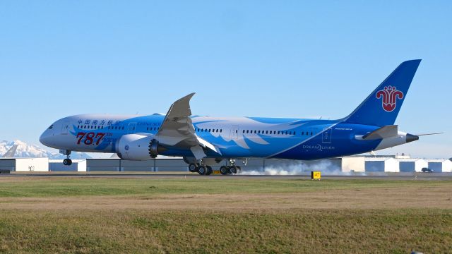 Boeing 787-9 Dreamliner (B-1168) - BOE936 touching down on Rwy 34L to complete a B2 flight on 12.6.18. (ln 787 / cn 38797). The aircraft carries the logo: "787th Boeing 787".