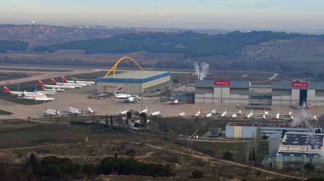 Airbus A320 — - Aerial view of the maintenance area at Madrid Barajas Airport 
