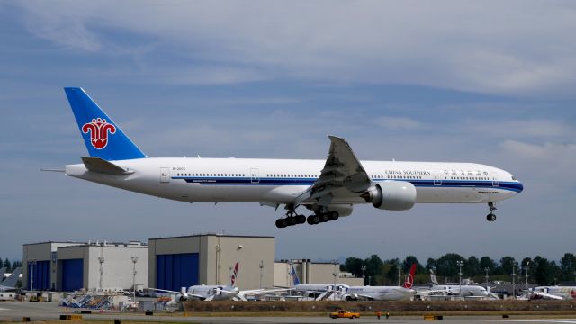 BOEING 777-300 (B20C5) - BOE408 on short final to Rwy 16R to complete a C2 flight on 8.20.19. (ln 1613 / cn 65417).