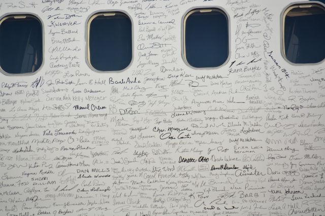 Boeing 737-800 (N568AS) - ITS all the signatures of the Alaska airlines employees.