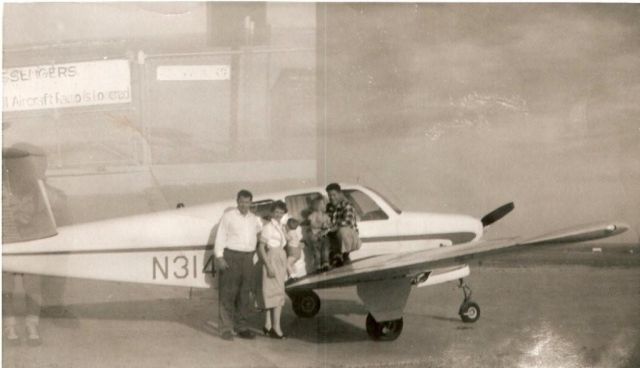 Beechcraft 35 Bonanza (N314B) - Early spring 1960 at Sweetwater TX airport. Dad and uncle picked up mom, me and my little brother from a visit at Papa and Nanas farm. Getting ready to fly home to Liberal, KS.