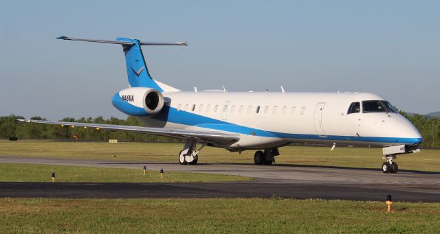 Embraer ERJ-145 (N46VA) - An Embraer ERJ-145LR taxiing for departure at Boswell Field, Talladega Municipal Airport, AL, following the NASCAR GEICO 500 race at Talladega Super Speedway - late afternoon, April 25, 2021.