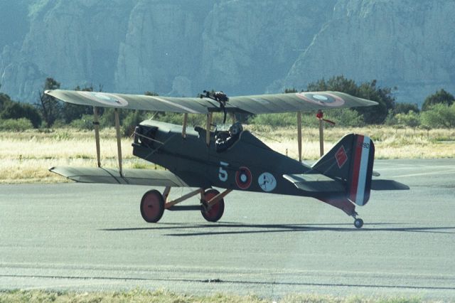 Cessna Skyhawk (N589D) - This is a home-built, scaled down version of the WW-I fighter, photographed as it took off from the Sedona, AZ airport, June 1990. On 10/07/2002, it sustained "Substantial" damage on take-off. From the report: "Acft on take-off, veered off the left side of rwy into a ditch, Sedona, AZ." There were no injuries.