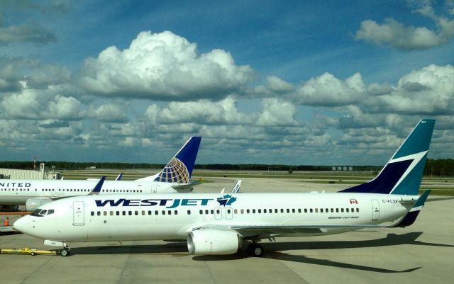 Boeing 737-800 (C-FLSF) - Pushing back back as seen from the terminal.