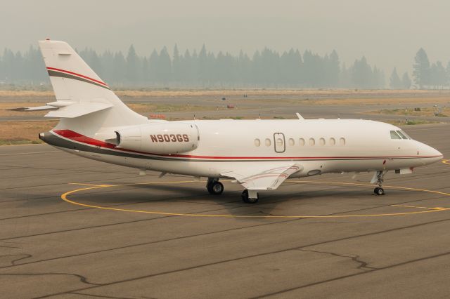 Dassault Falcon 2000 (N903GS) - Falcon 2000 resting under the choking smoke from the 2021 Dixie Fire (6 August, 2021)