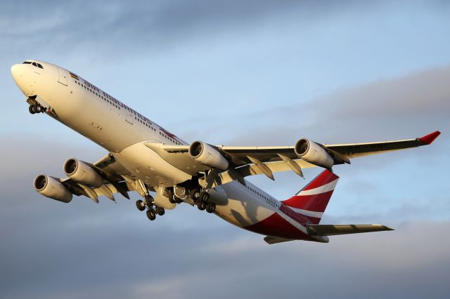 Airbus A340-300 — - Departing runway 027L at LHR.