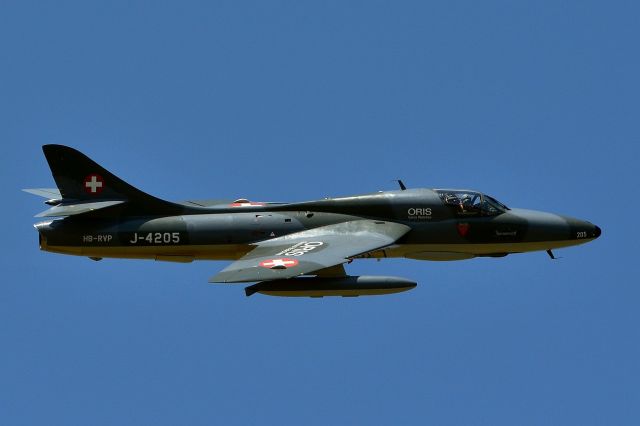 Hawker Hunter (HB-RVP) - Hawker Hunter T.Mk.68. 1956 built for the swedish airforce as a single seater, rebuilt 1975 as J-4205 double-seater for the swiss airforce. 