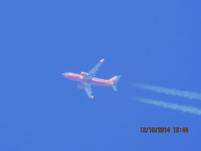 BOEING 737-300 (N646SW) - Southwest Airlines flight 662 from MDW to OKC over Southeastern Kansas at 36,000 feet.