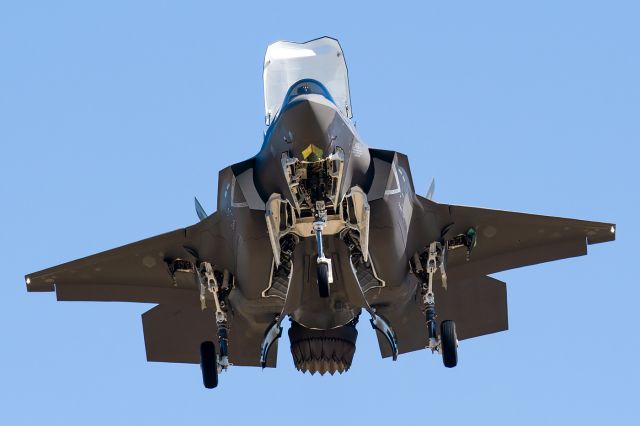 Lockheed F-35C — - The newest F-35B for the USMC, BF-112, looking like a scene straight out of Transformers as it performs a hover test above NAS JRB Fort Worth's runway 36 in Fort Worth, TX.