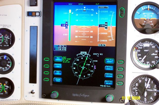 Cessna 400 (N2522F) - Documentation showing the fastest Columbia 400: 243 kts TAS while level at FL250 over Oregon, Jan 2005. Notice the 82 kts wind from 292 deg. When we turned to the right to go back to Bend, OR the GS display showed --- since it was unable to display more then 299 kts. And yes, this is a single engine plane with fixed landing gear.