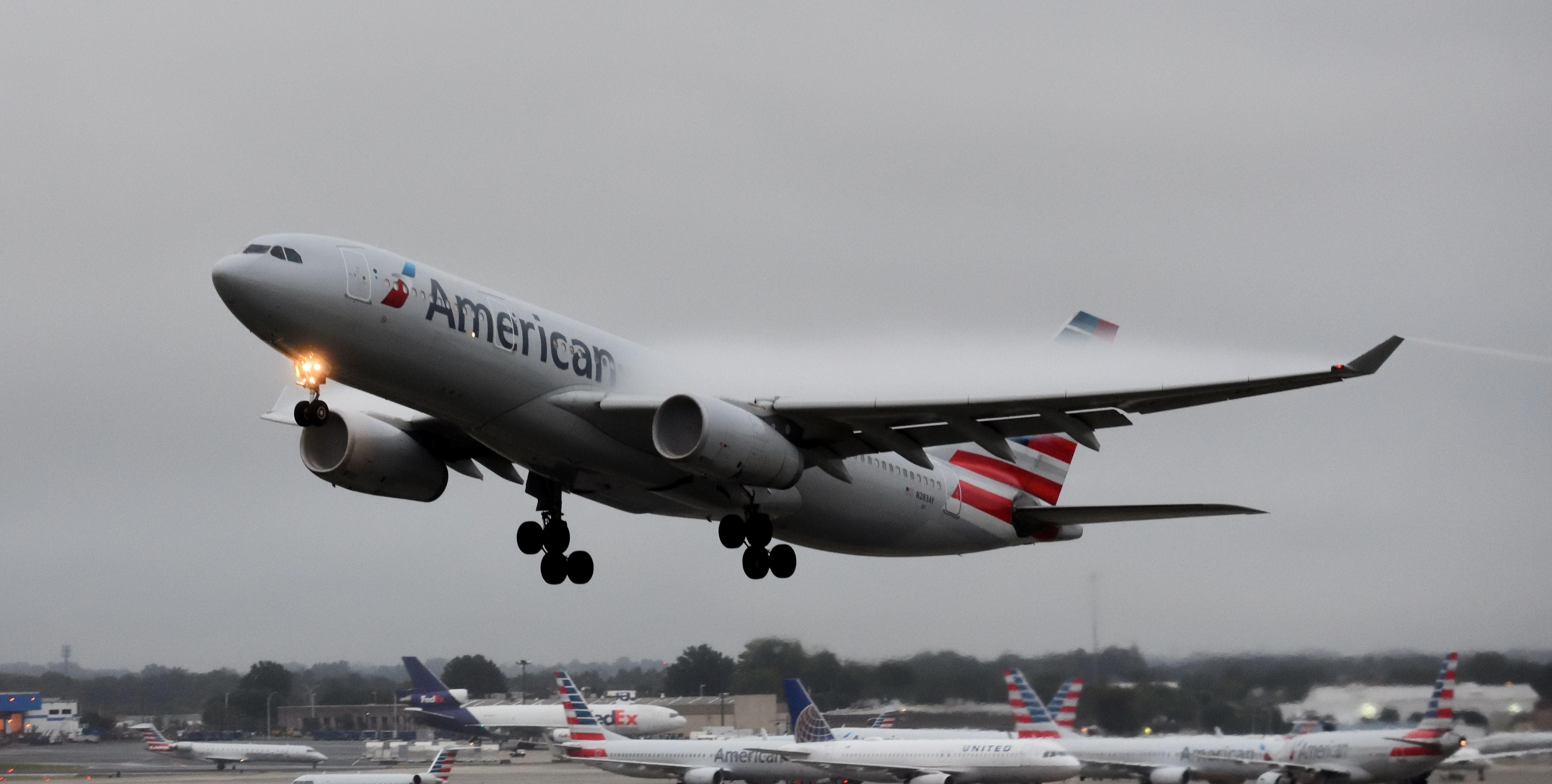 Airbus A330-200 (N283AY) - On 10/7/17.  An impossibly foggy day at CLT.  