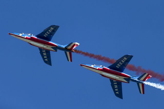 — — - Alpha Jets of Patrout de France at Battle of Britain Air Show Jersey Sept 2012