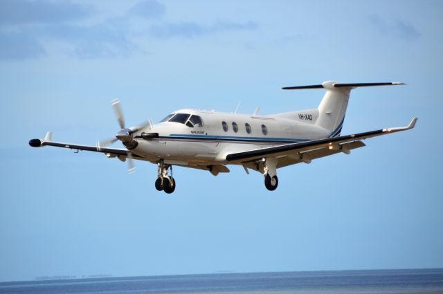 Pilatus PC-12 (VH-XAQ) - Amarda Aviation PC12 on short final RWY 05 at Flinders Island, Mar 2021