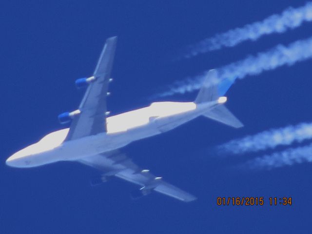 Boeing 747-400 (N249BA) - Atlas Air flight 4341 from Charleston S.C. to Wichita Kansas over Baxter Springs Kansas (78KS) at 34,000 feet.