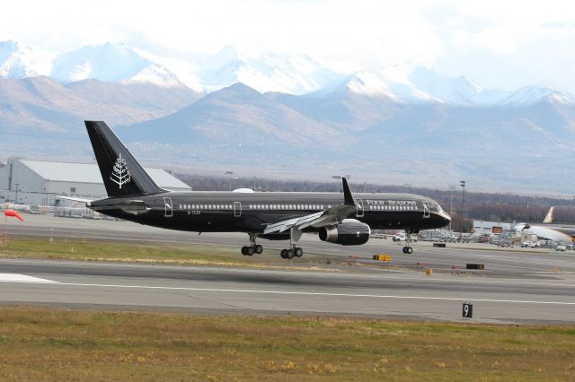 Boeing 757-200 (G-TCSX) - Four Seasons around the world charter flight coming in to ANC for a fuel stop.