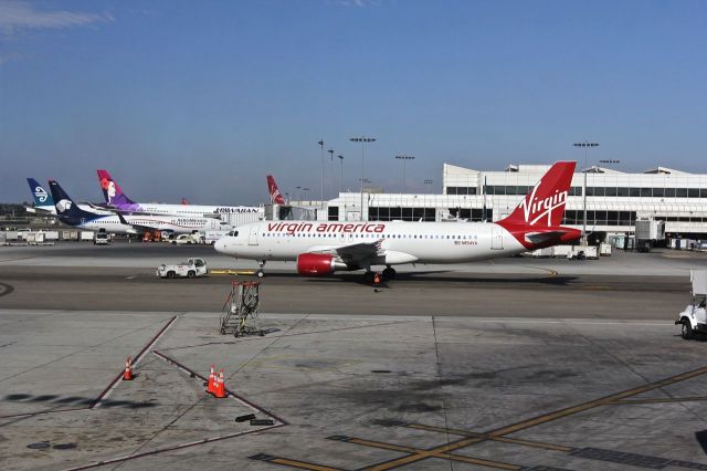 Airbus A320 (N854VA) - VRD A320 on push back at KLAX