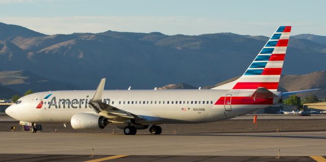 Boeing 737-800 (N968NN) - One of the newest in Americans fleet, N968NN had been in revenue service just over two months when it was caught here on June 17th making the turn from Alpha to runway 16R for an early morning (6:35 AM) departure to DFW after spending the previous night on an RON visit to Reno.