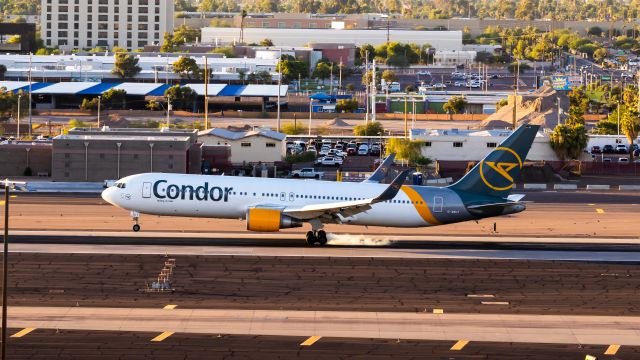 BOEING 767-300 (D-ABUT) - Condor 767-300 landing at PHX on 7/7/22. Taken with a Canon 850D and Rokinon 135mm f/2 lens.