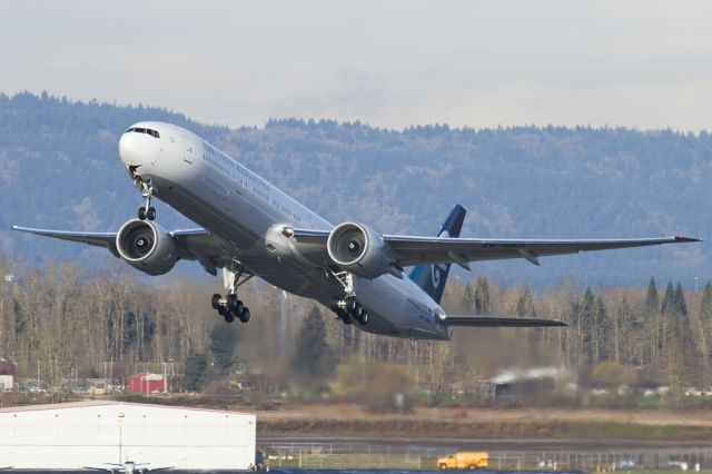 BOEING 777-300 (ZK-OKO) - BOE053 departing PDX for PAE after some pre-delivery work