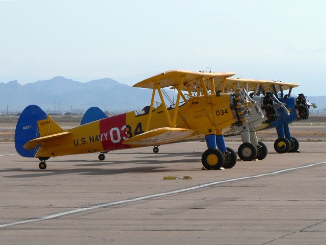 Boeing PT-17 Kaydet (N51034) - July 21, 2007 - Nice lineup of 3 Stearmans outside Williams Gateways restaurant.