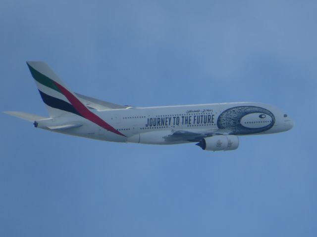 Airbus A380-800 (A6-EVK) - The special livery "Journey To The  Future" on the A-380-800 from Golden Gate Park Polo Feild