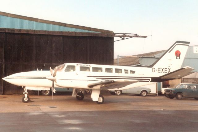 Cessna 404 Titan (G-EXEX) - Seen here in Feb-85.br /br /Registration cancelled 15-Aug-19 as permanently withdrawn from use.