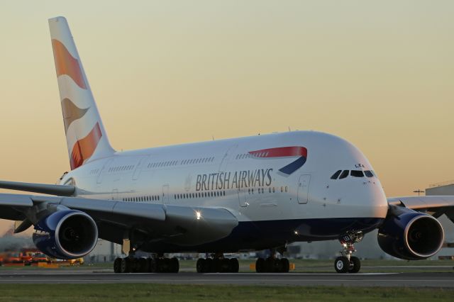 Airbus A380-800 (G-XLEA) - Lining up on runway 027R, LHR.