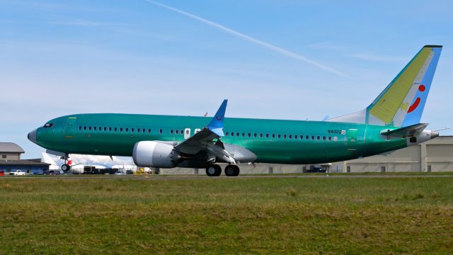 Boeing 737 MAX 8 (G-TUMM) - BOE888 lands on Rwy 34L on completion of a B1 flight from KRNT to KMWH to KPAE on 4.6.22. (B737 MAX 8 / ln 8243 / cn 44654). The aircraft is using temp reg #N4022S. 