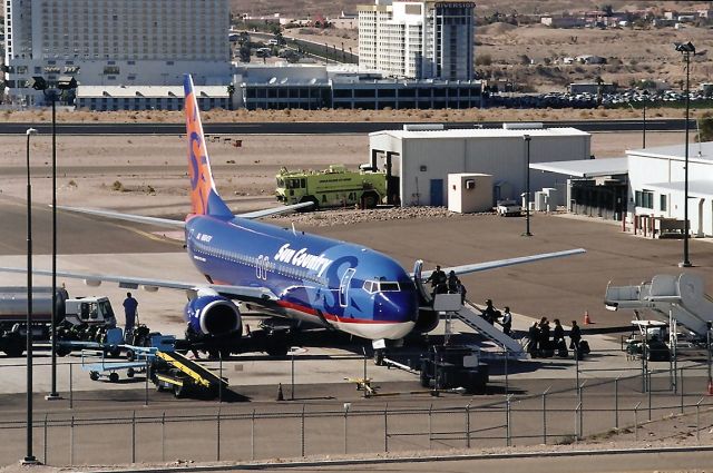 Boeing 737-800 (N804SY) - KIFP - Laughlin Bullhead City,AZ Sun Country 737 800 being loaded for a trip to MSP.