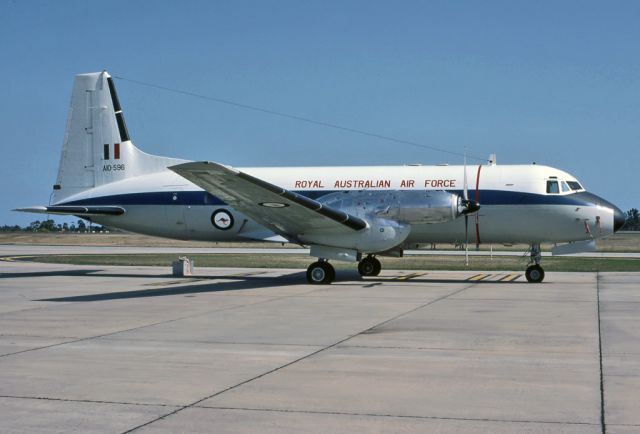 A10596 — - AUSTRALIA - AIR FORCE - HAWKER SIDDELEY HS-747 SRS 2/229 - REG A10-596 (CN 1596) - ESSENDON AIRPORT MELBOURNE VIC. AUSTRALIA - YMEN 12/2/1983) SCANNES WITH A V700 PERFECTION FLATBED SCANNER AT 6400 DPI.