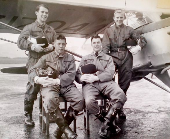 — — - RNZAF Wigram Flying School,1961.br /ATC Flying Scholarship trainees for Solo on Austers.br /All dressed to kill..but no parachutes!!