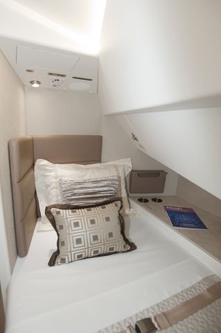 BOEING 747-8 — - Developed specifically for the BBJ 747-8, the Aeroloft™, designed and built by Greenpoint Technologies, is located above the main cabin between the upper deck and tail of the airplane. It boasts eight private sleeping berths and a changing room providing a comfortable rest area during flight.