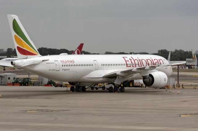 Airbus A350-900 (ET-AYB) - 10th August, 2024:  Spending the daylight hours on the apron at Heathrow before operating the red-eye flight ET 701 back to Bole International Airport in Addis Ababa.
