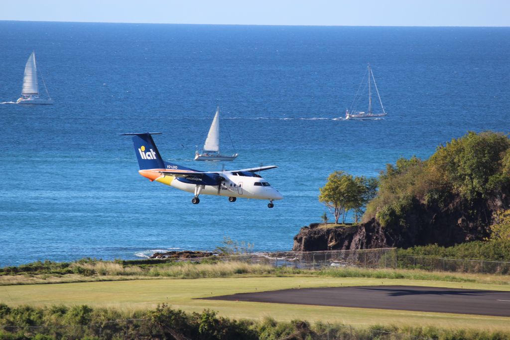 V2-LDQ — - An Liat Cargo Dash-8 landing at George F. L. Charles Airport, Castries St Lucia, West Indies