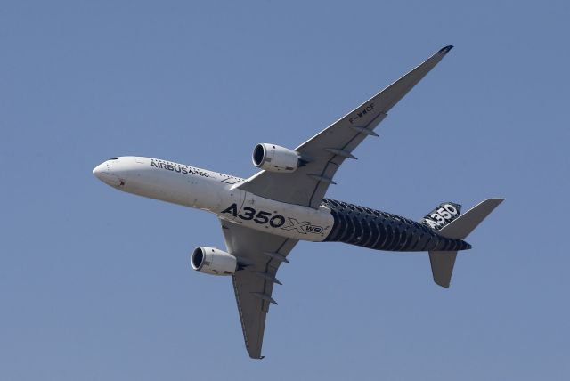 — — - An Airbus A350 XWB aircraft performs ahead of the International Air and Space Fair (FIDAE) at the Arturo Merino Benitez international airport in Santiago, March 29, 2016.