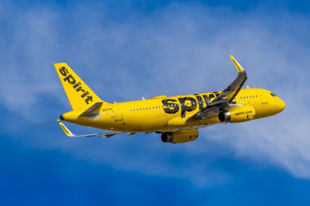 Airbus A320 (N692NK) - A Spirit Airlines A320 taking off from PHX on 2/3/23. Taken with a Canon R7 and Tamron 70-200 G2 lens.