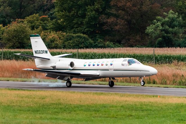 Cessna Citation V (N560RW) - Cessna Citation V, N560RW, a C560 landing on Runway 6 at KLOM (Wings Field) on an early autumn afternoon.