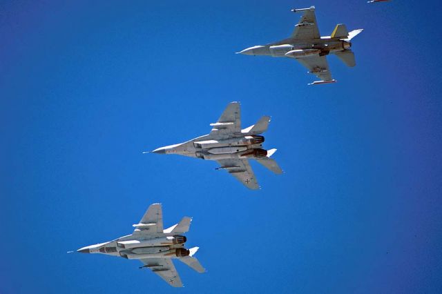 MIKOYAN MiG-33 (2915) - Luftwaffe Mikoyan-Gurevich MiG-29 Fulcrums of JG-73 Steinhoff at Nellis Air Force Base on November 5, 1999. It was the first participation of Fulcrums in Red Flag.