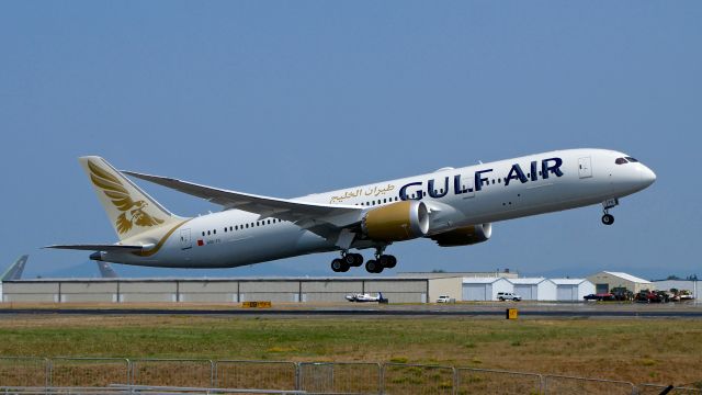 Boeing 787-9 Dreamliner (A9C-FC) - GFA9004 on rotation from Rwy 16R to begin a delivery flight to BAH on 7.28.18. (ln 721 / cn 39982).