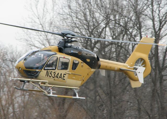 Eurocopter EC-635 (N534AE) - EC-135 Experimental doing some testing on the Downtown Shreveport airport runway. Not sure what the probe on the front is but watching it go down the runway sideways and almost backwards is fun to watch.